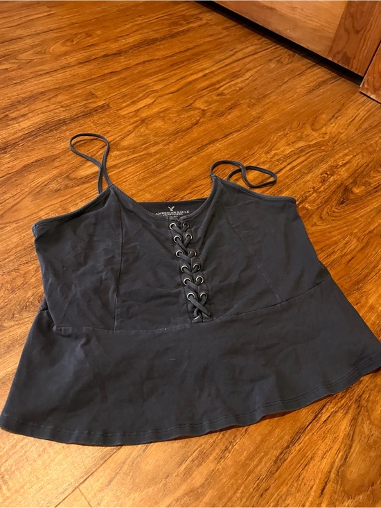 American Eagle Outfitters Tops - American Eagle Outfitters Black Lace-Up Peplum Cami